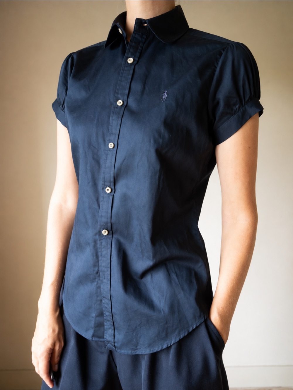 Ralph Lauren Cotton Short Sleeve Button-Down Shirt in Navy Blue